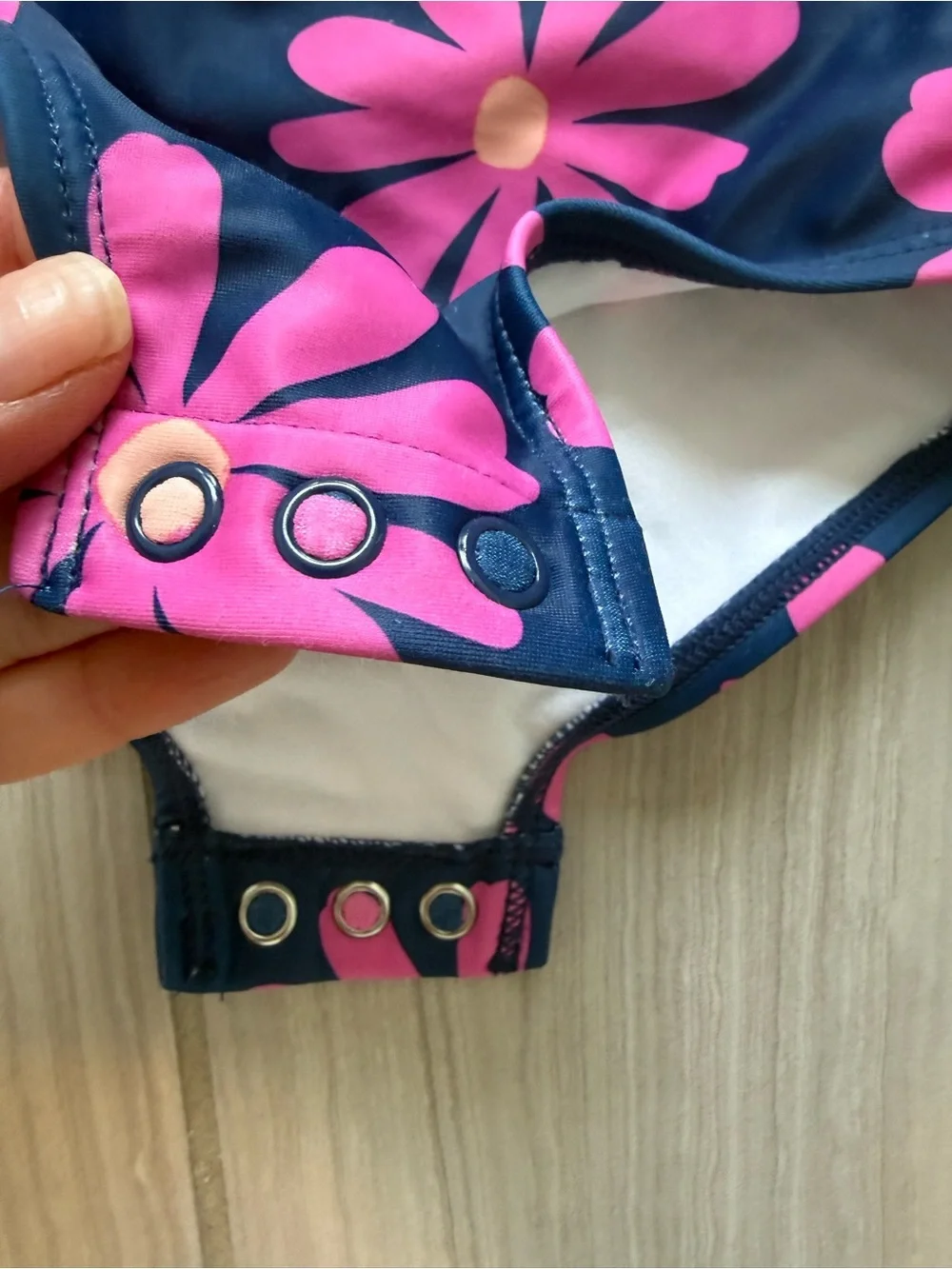 Carter's Navy One-Piece Rash Guard Swimsuit with Pink Daisy Print